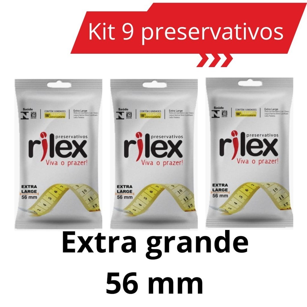 Kit 9 Preservativo camisinha Rilex Extra Grande 56mm