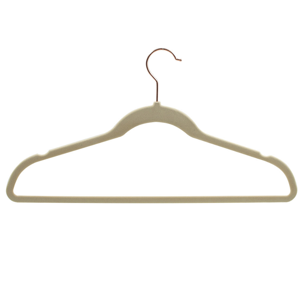 Kit 30 Cabides Veludo Bege Gancho Rose Antideslizante 45cm