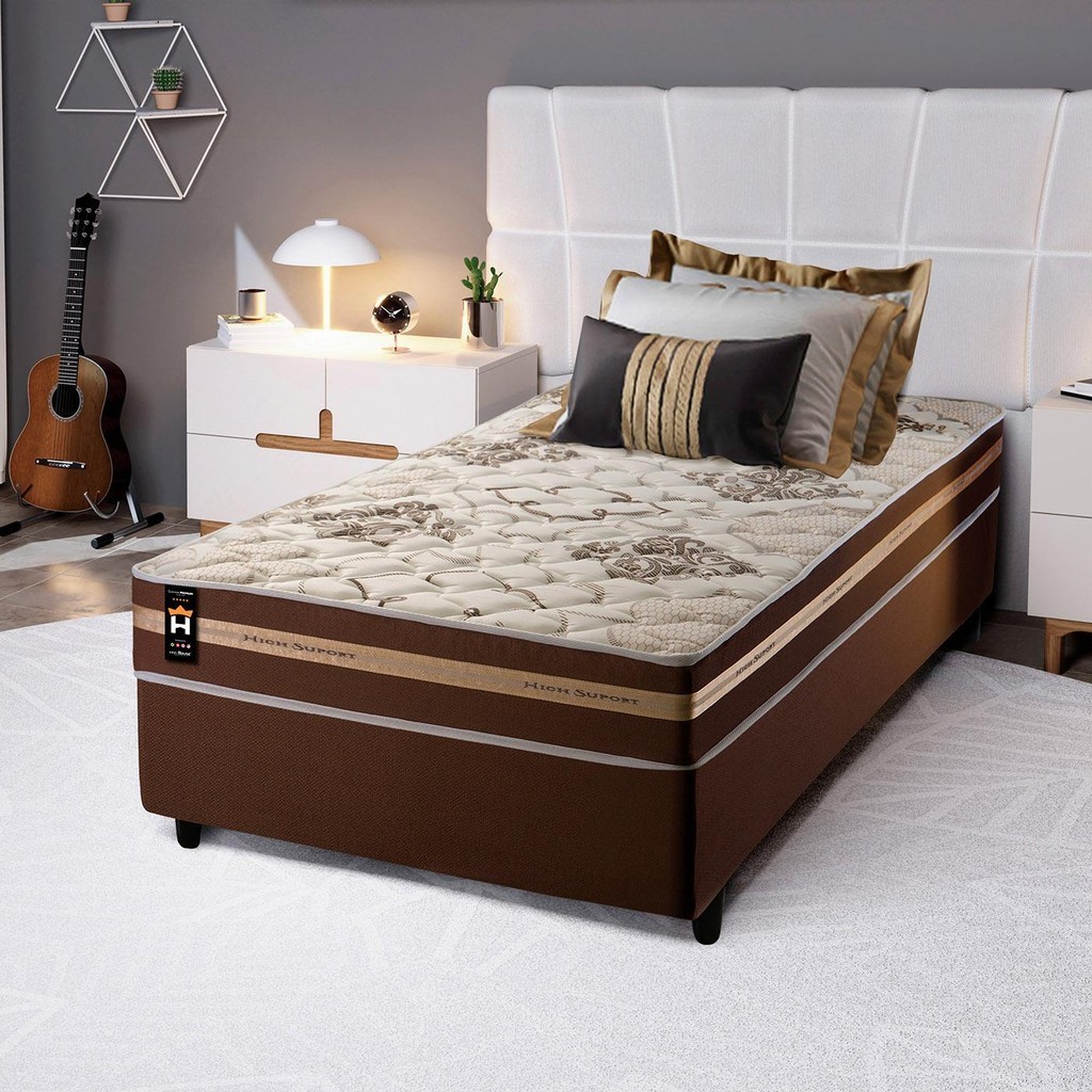 Conjunto Cama Box Espuma Espuma Chicago Marrom Solteiro 88x188x57 - Home & Living