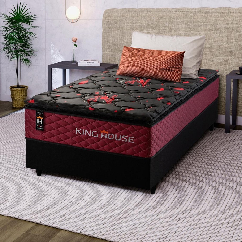 Conjunto Cama Box c/ Molas Ensacadas Toronto Vermelho Solteiro 88x188x66 em Oferta na Shopee