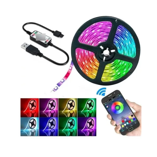 Fita Led Rgb Smart 2m Usb Bluetooth Controle App,tv,pc Alexa