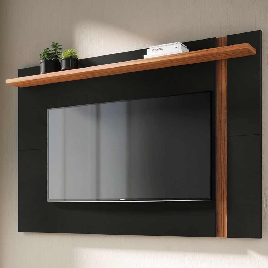Painel para TV Até 70 Polegadas Leme 1 Prateleira Preto Fosco/Noce Milano - Colibri em Oferta na Shopee