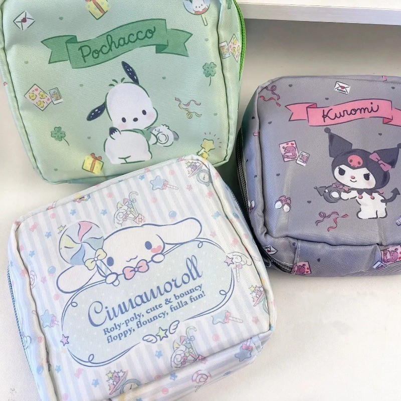 Sanrio Hello Kitty Saco De Armazenamento Kuromi Grande Capacidade Guardanapos Sanitários Viagem Cosmética Batom Bolsa Para Moedas