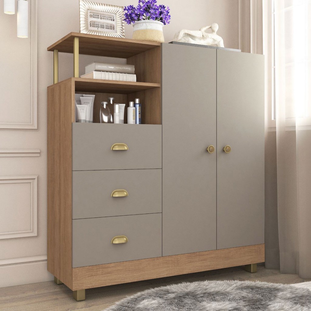 Cômoda 2 Portas 3 Gavetas Mel/Fendi - Fellicci - Home & Living