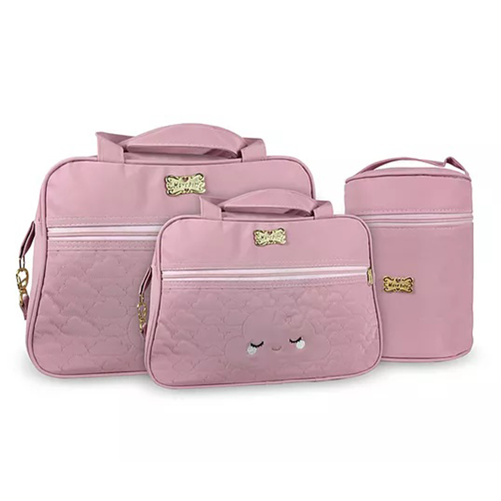 Kit Luxo Maternidade 4 Peças Bolsa Frasqueira Trocador Nuvem