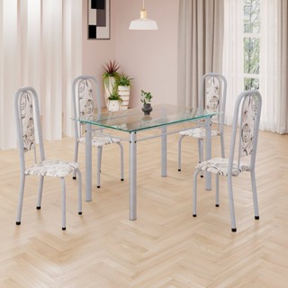 Conjunto de Mesa Retangular a 120x75cm Tampo de Vidro 4 Cadeiras Lavínea em Oferta na Shopee
