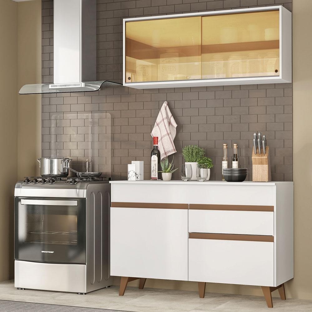 Armário de Cozinha Compacta 120cm Branco Reims Madesa 01 - Home & Living
