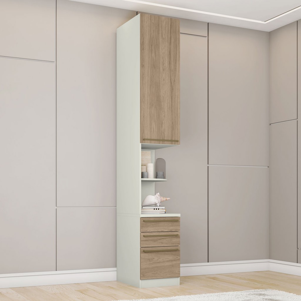 Mesa de Cabeceira Modulada 2 Portas 3 Gavetas Seletto Areia Hp/Jequitibá Henn em Oferta na Shopee