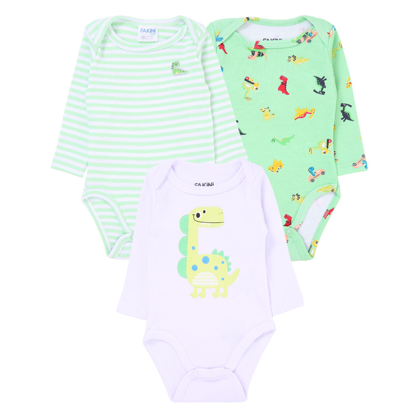 Kit Body Manga Longa Fakini 03 Peças Em Suedine Estampa Dinos em Oferta na Shopee