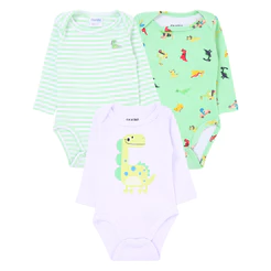 Kit Body Manga Longa Fakini 03 Peças Em Suedine Estampa Dinos
