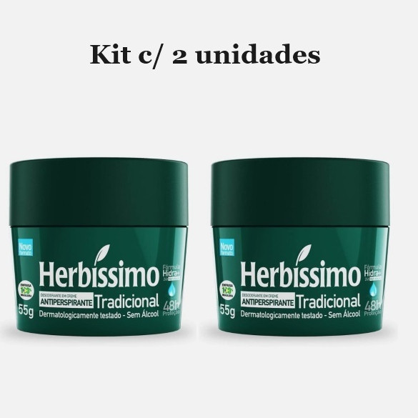 Kit c/2 unidades Desodorante Creme Antitranspirante HerbissimoTradicional 55gr em Oferta na Shopee