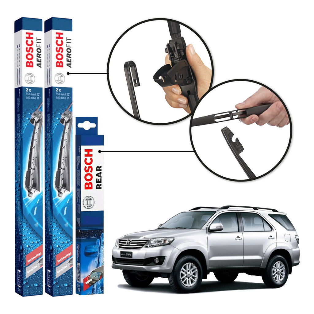 Kit 3 Palhetas Dianteiras Aerofit + Traseira REAR Original Bosch Toyota Hilux Sw4 2005 A 2015