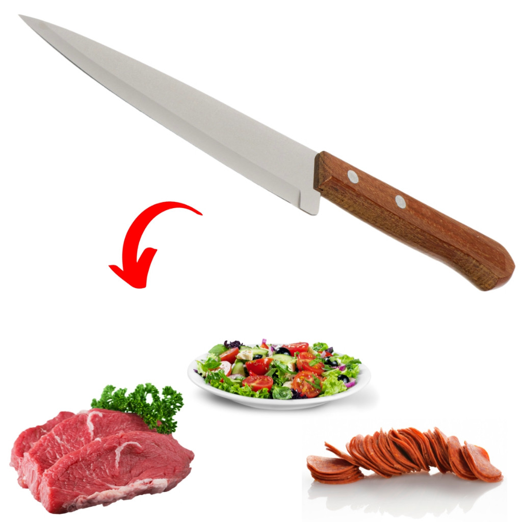 Faca de Cozinha Aço Inox Cabo de Madeira 8" 33cm Carne Salada Legumes Churrasco