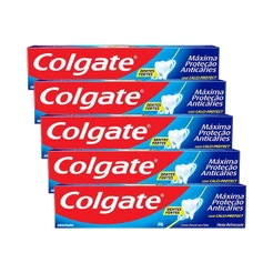 Kit com 5 Cremes Dental Colgate Máxima Proteção Anticáries Tamanho Família 180g