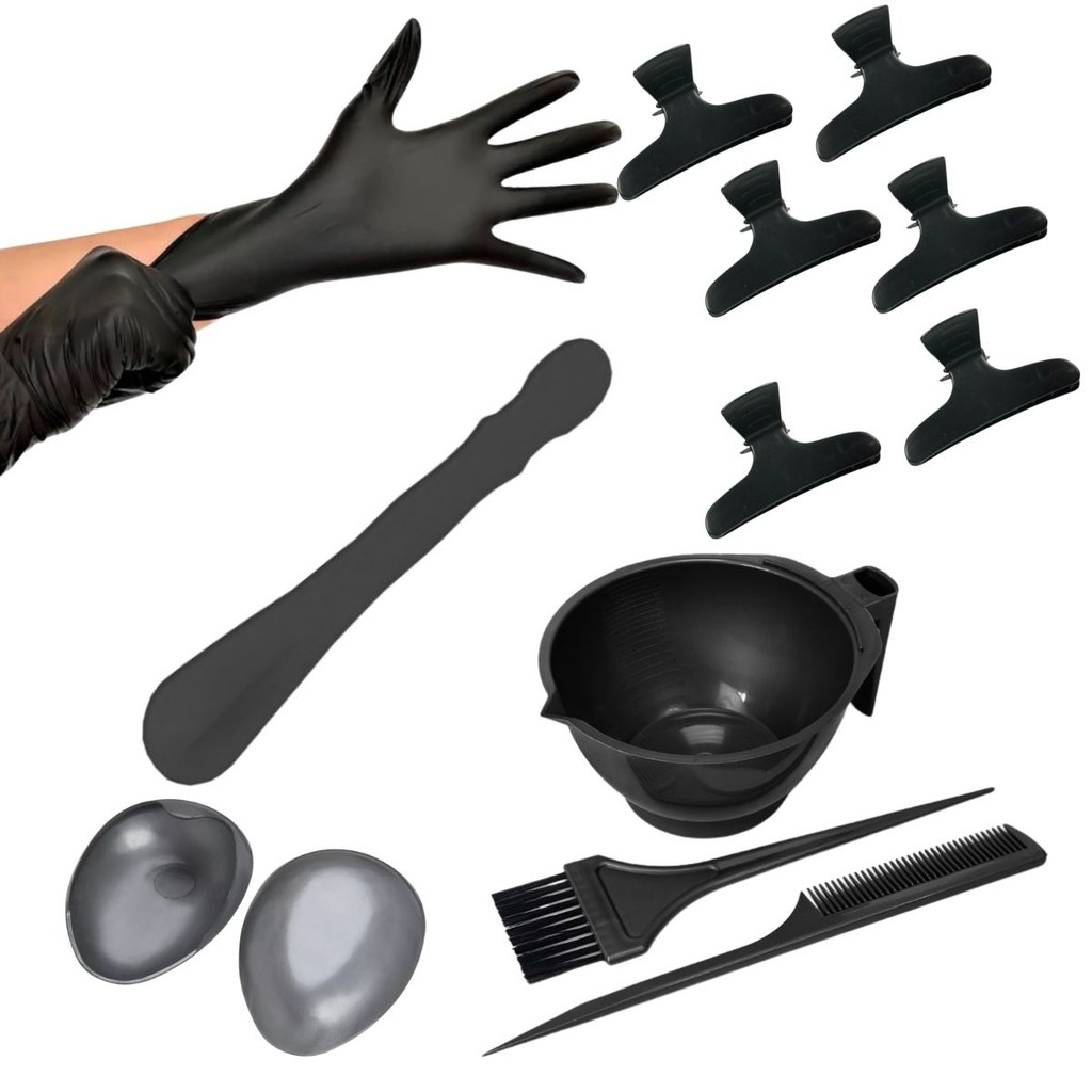 Kit Tintura completo Luvas Pincel Pente Tigela e Piranha em Oferta na Shopee