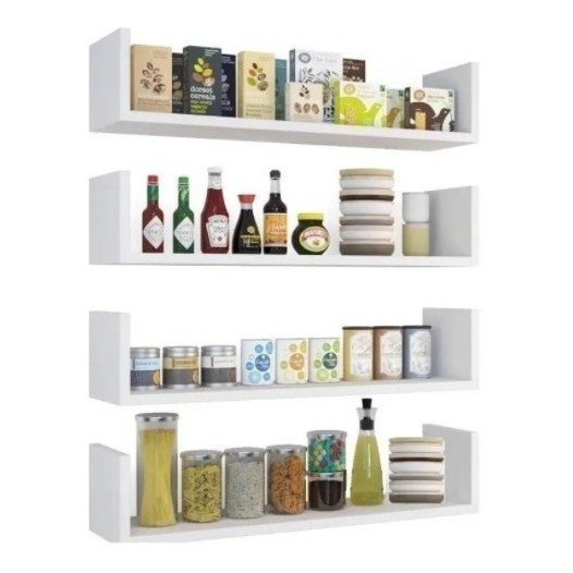 4 Prateleira Nichos U Livros 30x10 Mdf Branco 15mm
