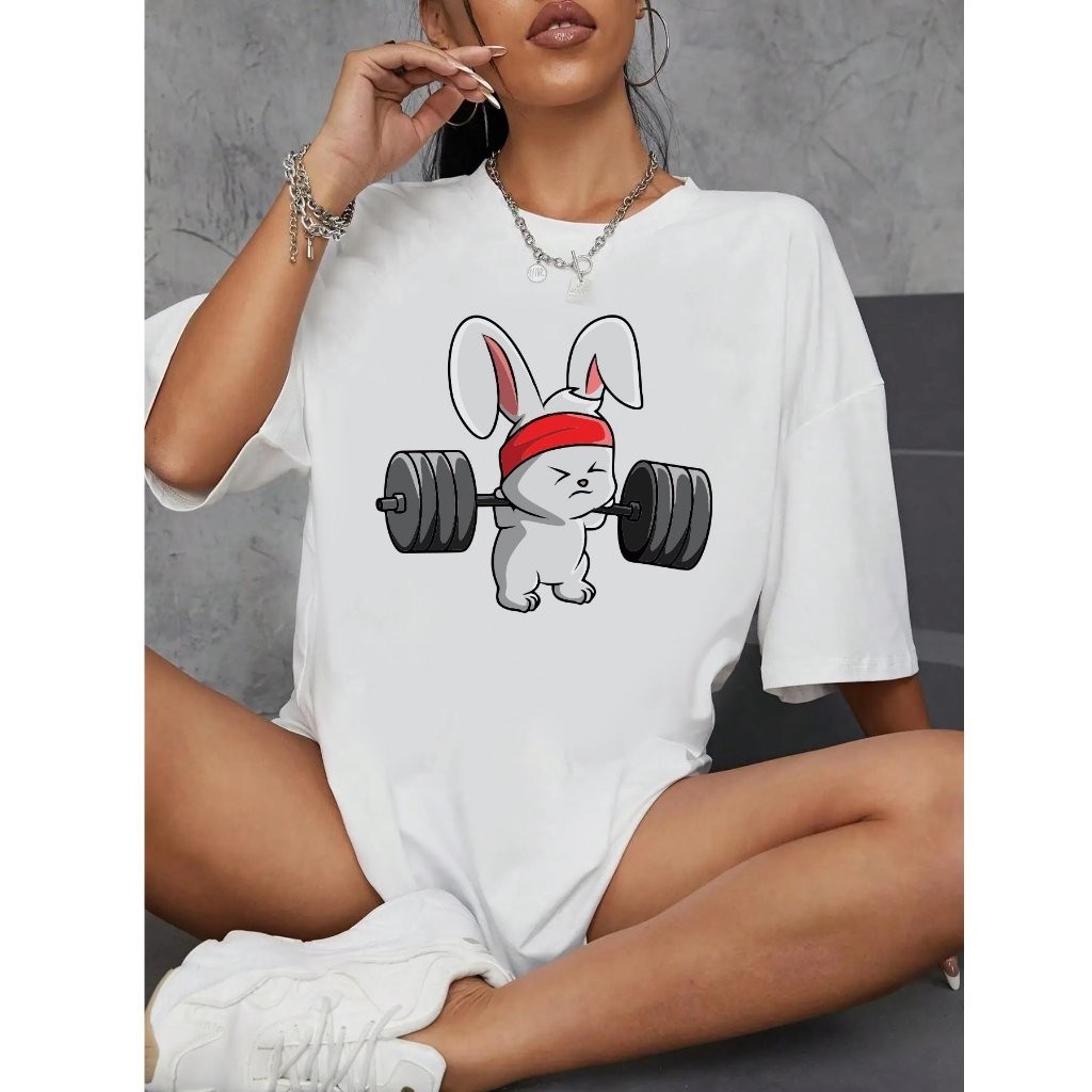 Camiseta Feminina T Shit Fashion Algodão Plus Size Infantil Coelho Academia Treino Musculação
