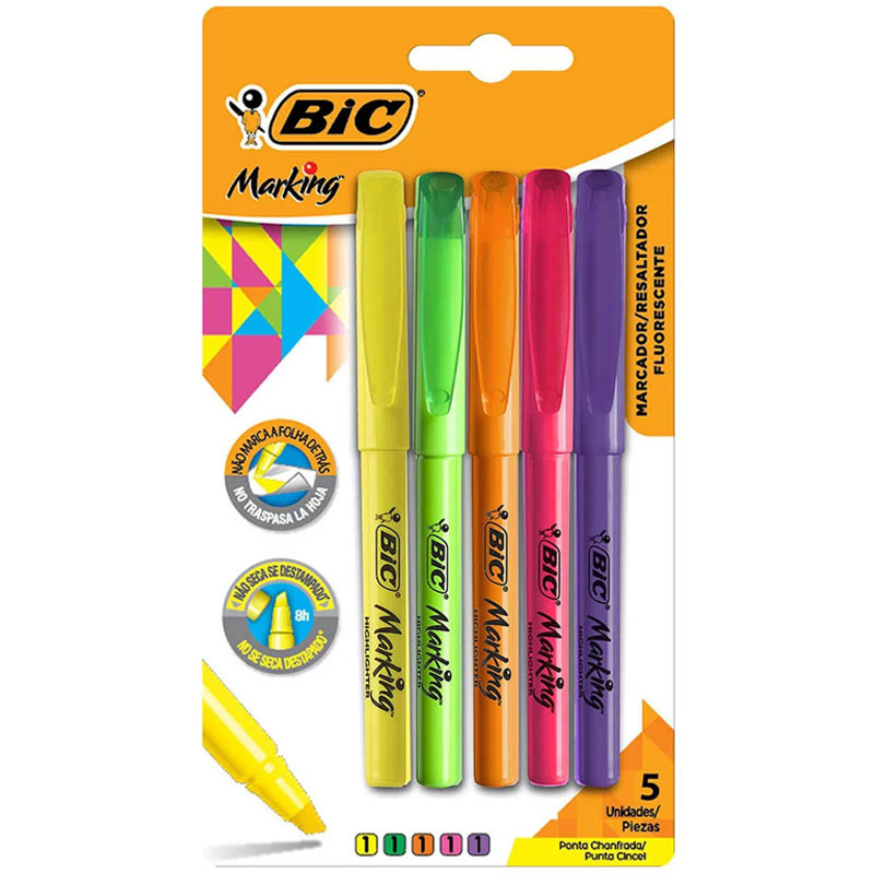 Pincel marca texto Marking Fluorescente com 5 cores Bic - Stationery