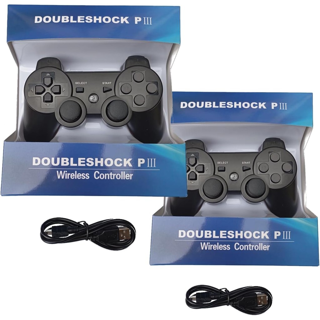 Kit 2 Controles Compativel com P3 e PC Sem Fio Bluetooth Wireless Manete Vibração Dupla Joystick com Cabo Carregador