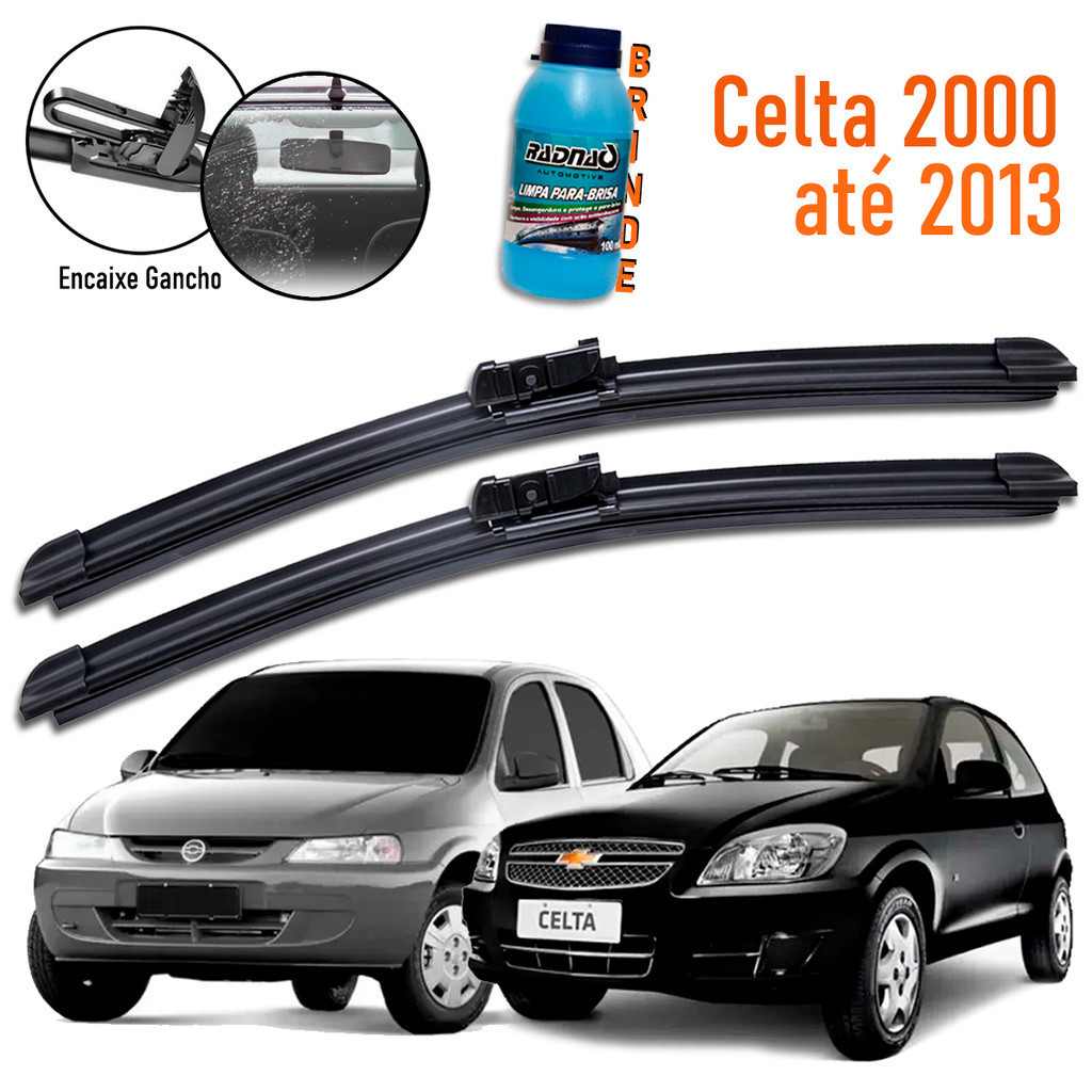 Par Palhetas Limpador Parabrisa Dianteiro Celta 2000 até 2012 + Limpa Vidro Lava Brisa 100ml em Oferta na Shopee