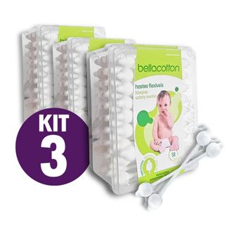 Haste Flexível Cotonete Bebe Bastonetes Bellacotton 3 Caixa Total 150 unidades em Oferta na Shopee
