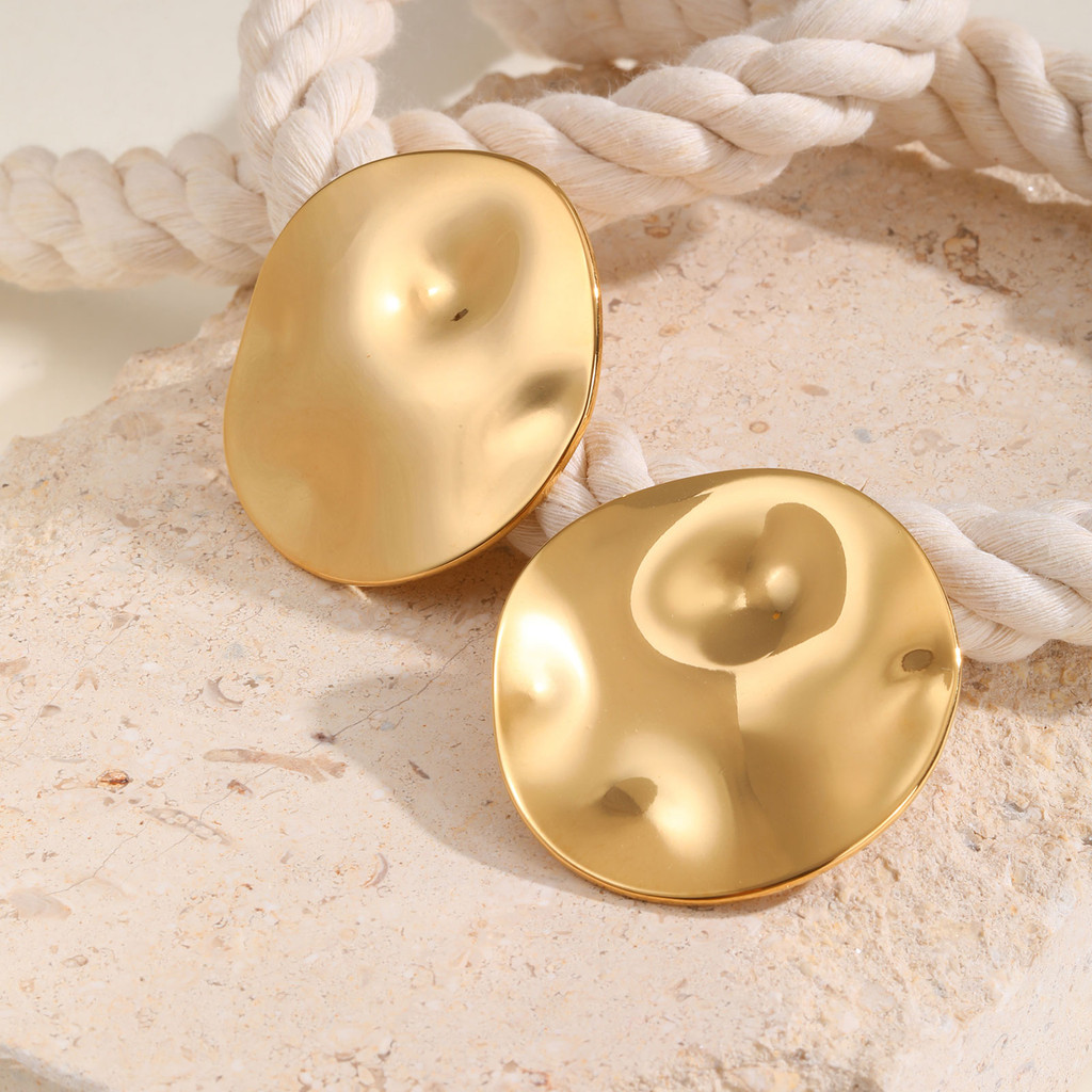 Brincos Irregulares De Ouro 18k Vnox Para Mulheres Em Aço Inoxidável Retrô À Prova D'água Joias · foto 2