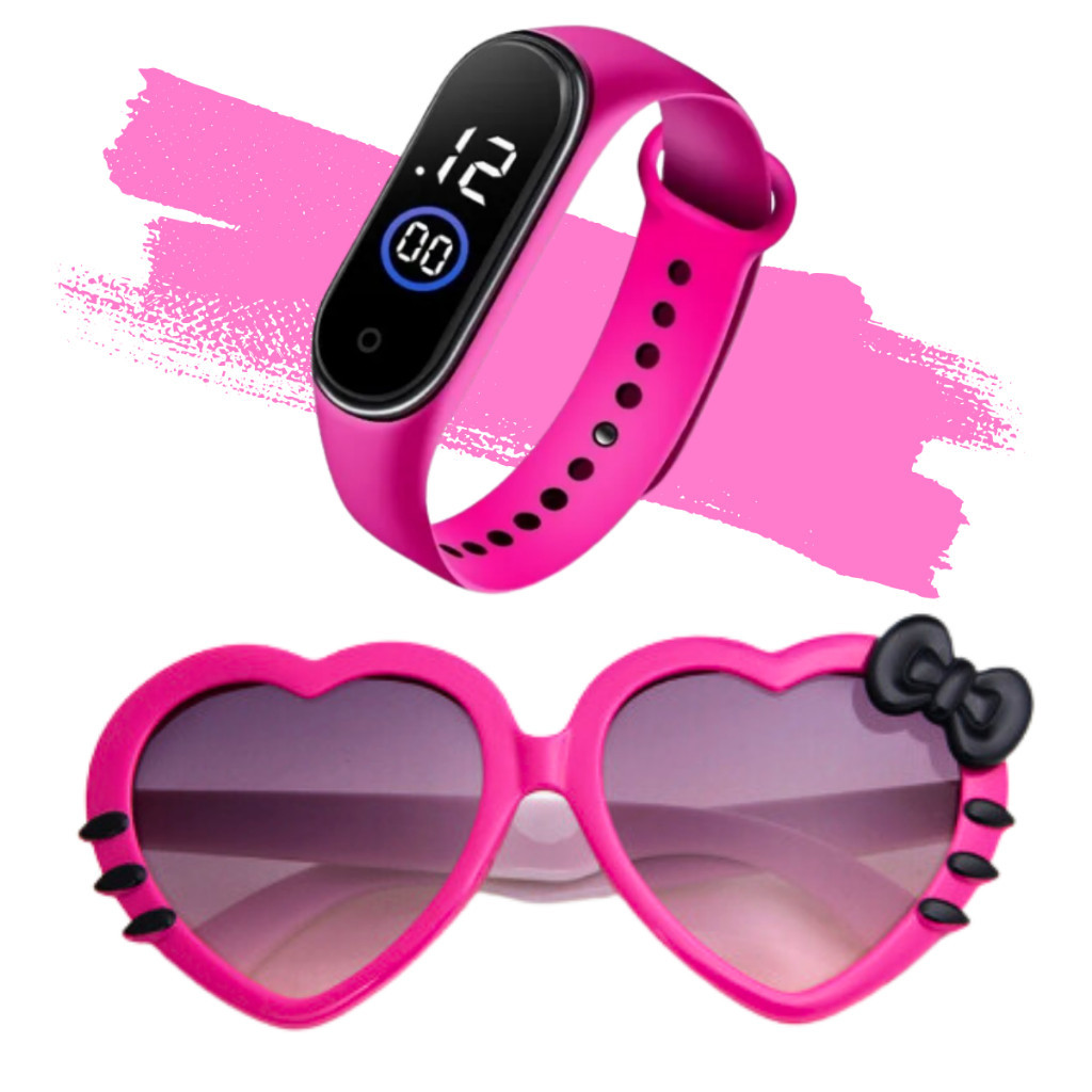 Relógio Led Digital Óculos Uv Feminino Masculino Infantil Criança Menina Menino Kit Várias Cores