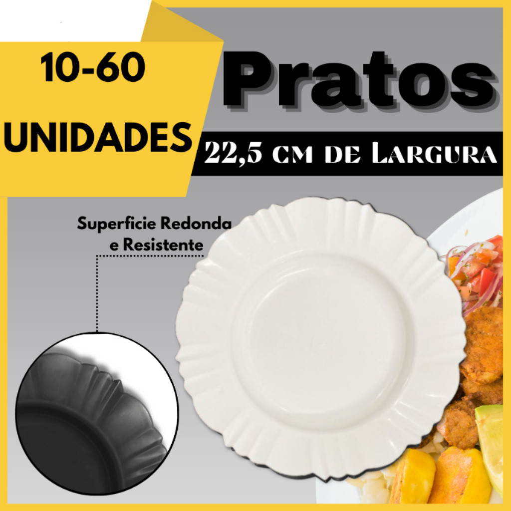 Kit 10-60 Pratos Pétala Plastico Redondo Fundo Resistente