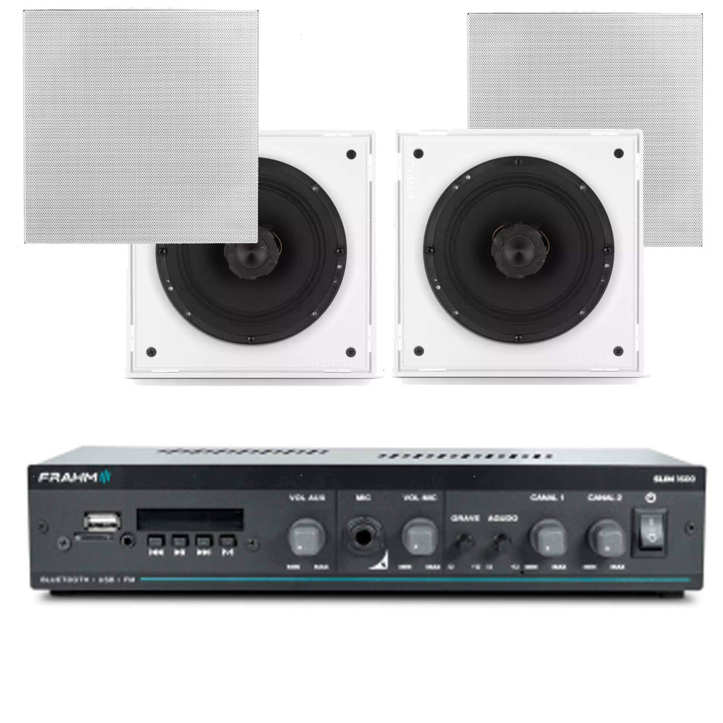 Kit Amplificador Receiver SLIM 1600 MC G5 60W + 4 Arandelas CX6 Quadrada 40 Watts  - FRAHM