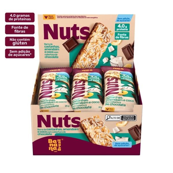 Barra Nuts De Castanha, Amendoim E Coco Cobert Choc 12Un De 25g - Food & Beverages