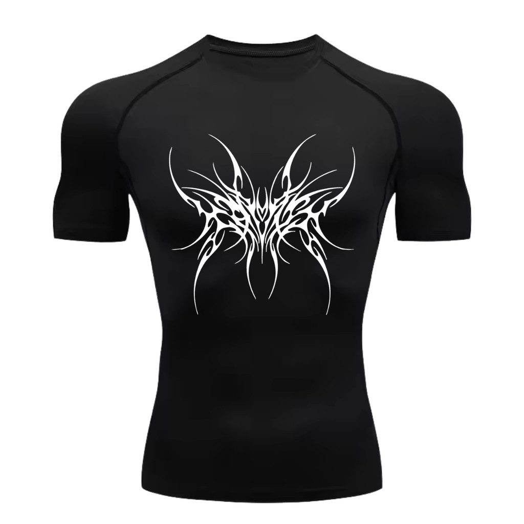 Camiseta Compressão Proteção Uv Estampada Na Frente Tecido Gelado Segunda Pele Manga Curta Cyber Tribal Cybersigilism em Oferta na Shopee