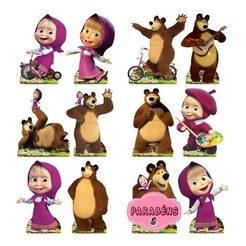 Decoração De Festa Masha E Urso - 10 Displays De 20cm Totens