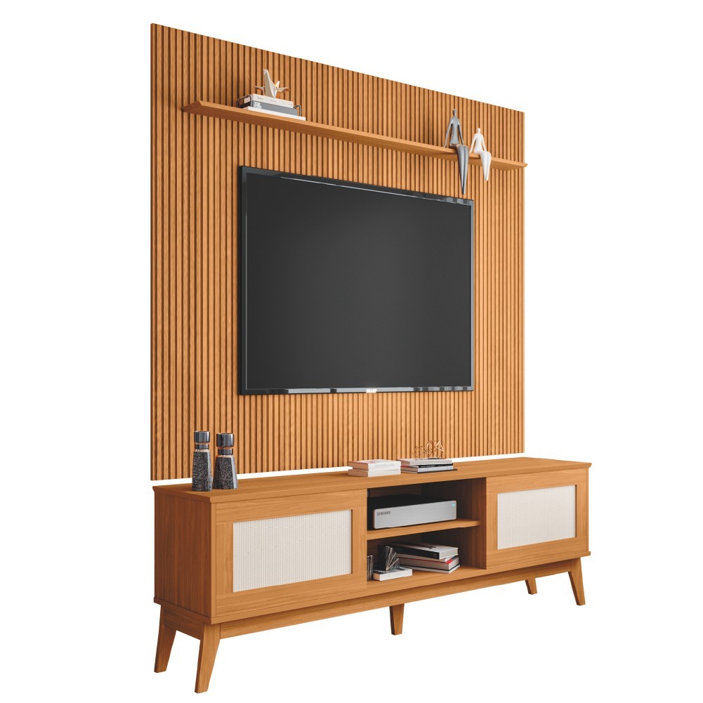 Rack Bancada Cairo Com Painel Para TV Até 75 Polegadas 1,79m Avante Cedro Ripado Impressão 3D EDN em Oferta na Shopee