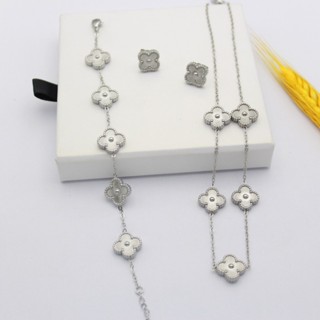 18k aço titânio moda universal simples maré ornamentos cinco flores quatro folhas radium pulseira colar brincos conjunto em Oferta na Shopee