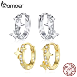 Bamoer 925 Sterling Silver Star Earbuckles Com Duas Cores Presentes De Aniversário Para Mulheres BSE076