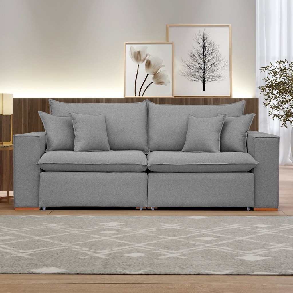 Sofá Retrátil 220cm Barcelona  Linho Cinza em Oferta na Shopee