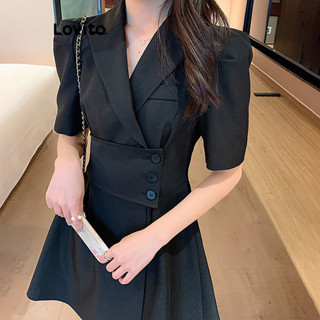 Lovito Vestido Elegante Com Botões Lisos Para Mulheres LNL46029