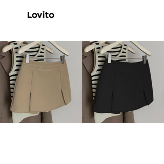Lovito Casual Shorts Básicos com Fendas para Mulheres LNE20146 (Marrom)