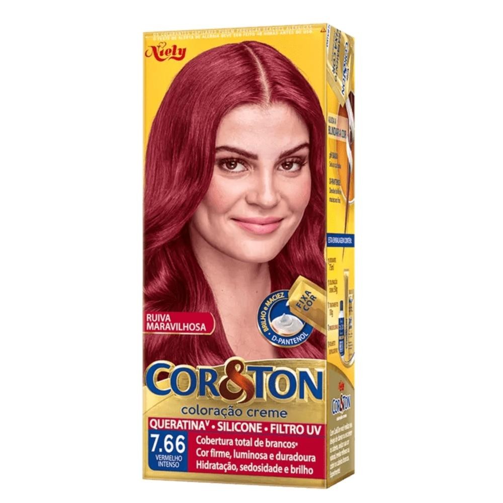 Tintura Creme Cor&Ton Niely 7.66 Vermelho Intenso