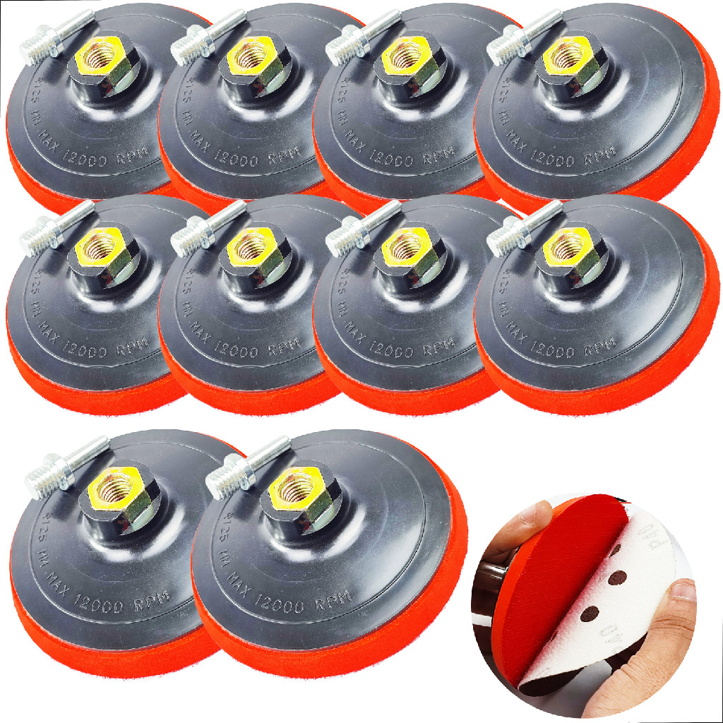 10 Suporte Para Lixa Velcro Boina 125mm 5'' Disco Prato Borracha Furadeira Lixadeira Esmerilhadeira