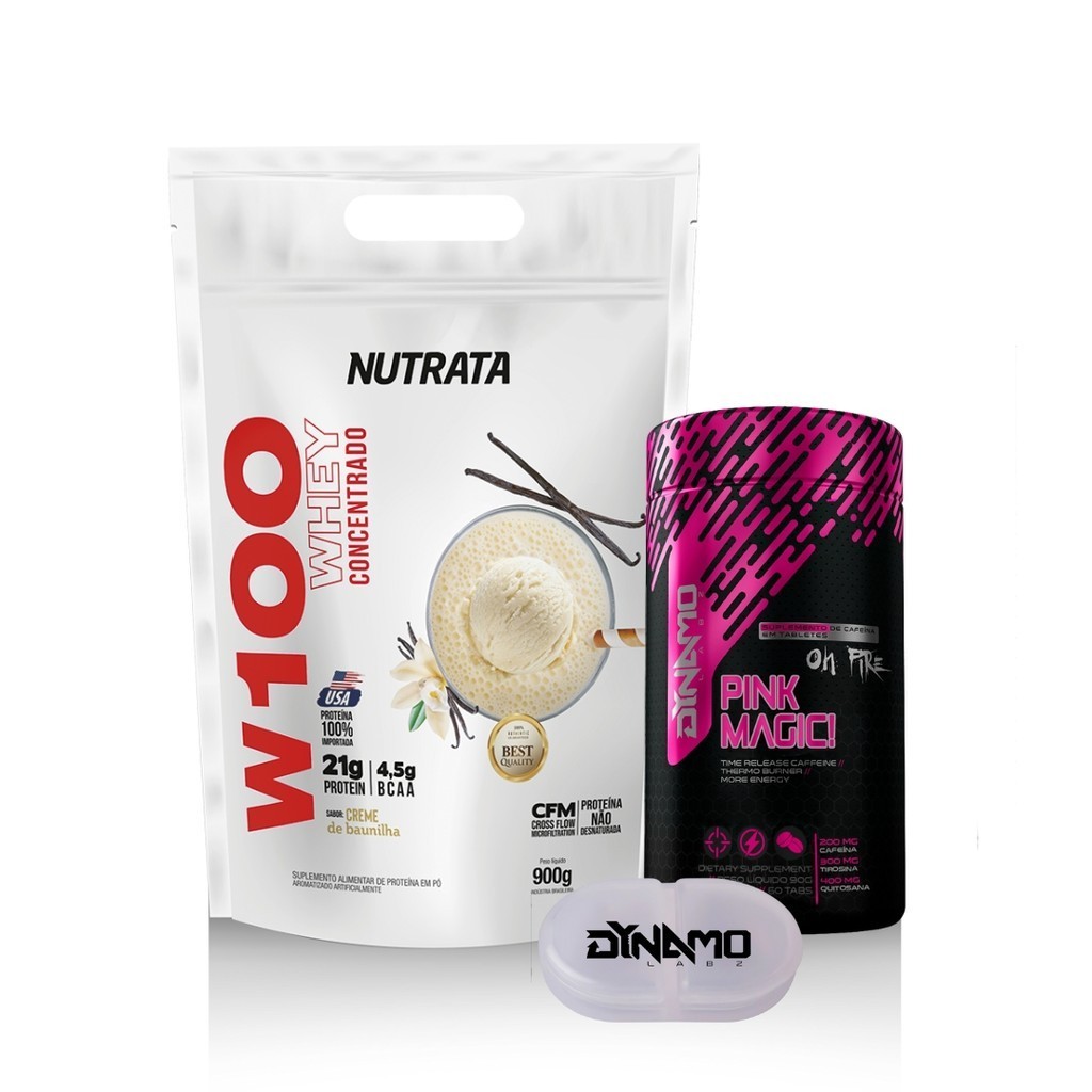 Kit Termogênico Pink Magic! 60 Tabs + Whey Protein W100 Refil 900g Nutrata