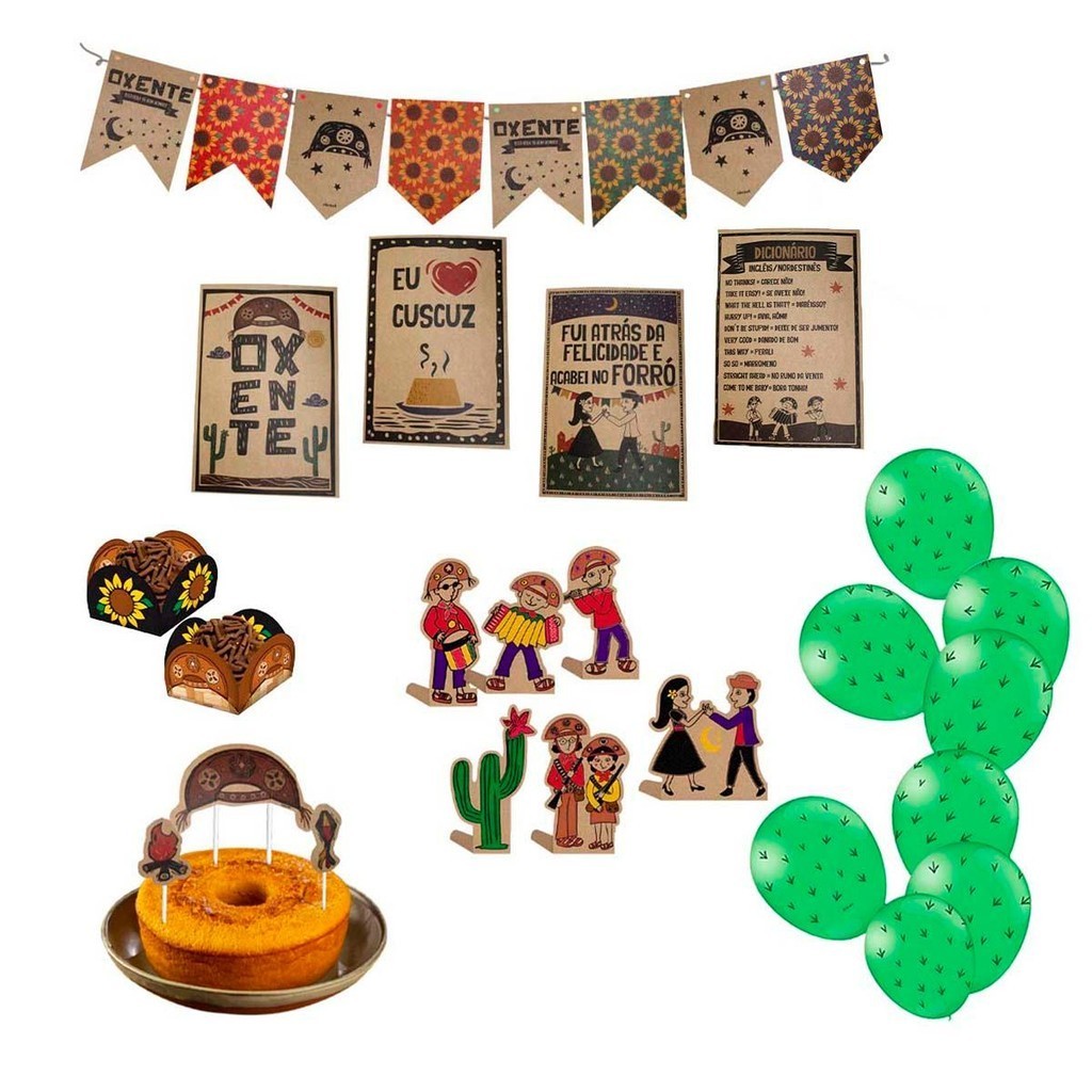 Enfeite Festa Junina Sertão Kit com 62 Decoração Cangaço Bandeirinhas e Balão em Oferta na Shopee