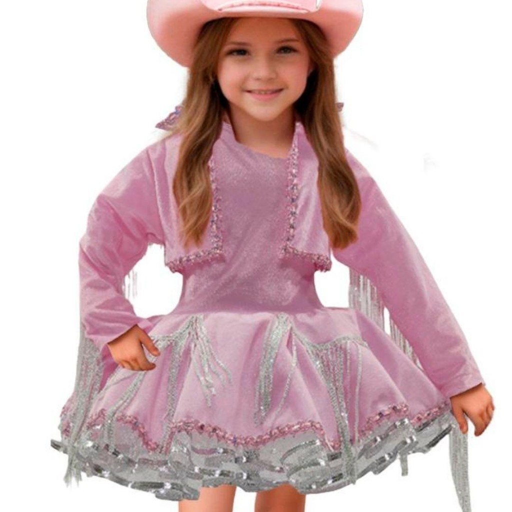 Roupa Ana Castela Infantil Rosa de Luxo Jaqueta Com Franja e Vestido Cowgirl em Oferta na Shopee