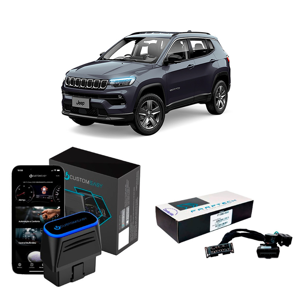 CustomEasy OBDII Plug & Play + Cabo Adaptador FT-OBD-SWG Compass 2017 2018 2019 2020 2021 2022 2023 em Oferta na Shopee