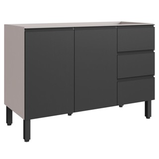 Balcão de Cozinha para Pia 120 Cm 2 Portas 3 Gavetas Fumê/Grafite - Quiditá Móveis em Oferta na Shopee