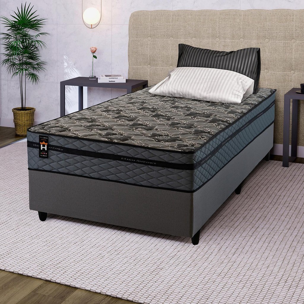 Conjunto Cama Box c/ Molas Ensacadas Montreal Cinza Solteiro 96x203x64 em Oferta na Shopee