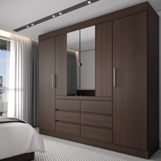 Guarda-Roupa Casal Honey 4 Portas 6 Gavetas com Espelho ébano - Panorama Móveis em Oferta na Shopee