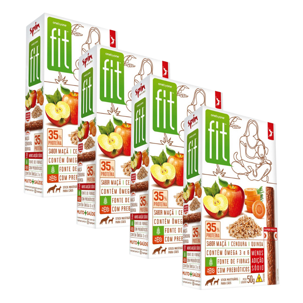 Spin Onebyone Fit Petisco para Cachorros Sabor Maçã, Cenoura e Quinoa - 50g - Kit 4 Unidades