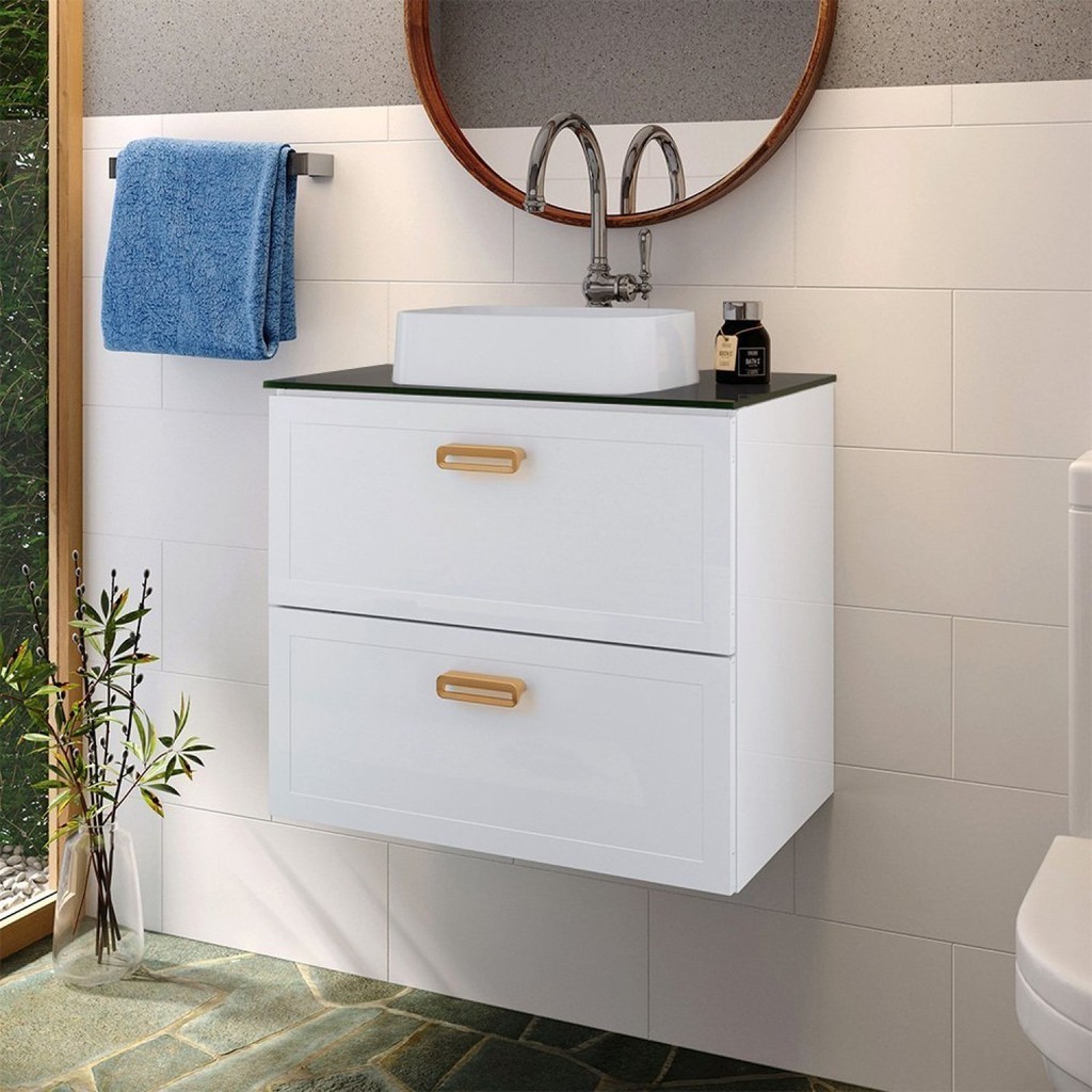 Gabinete Para Banheiro Em Aço Com Tampo Em Vidro Temperado Sem Cuba Odin Branco em Oferta na Shopee