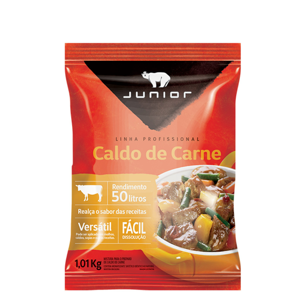 Caldo De Carne Em Pó Pouch 1,01Kg Tempero Linha Profissional Junior Prático Realça o Sabor Molhos Caldos Sopas